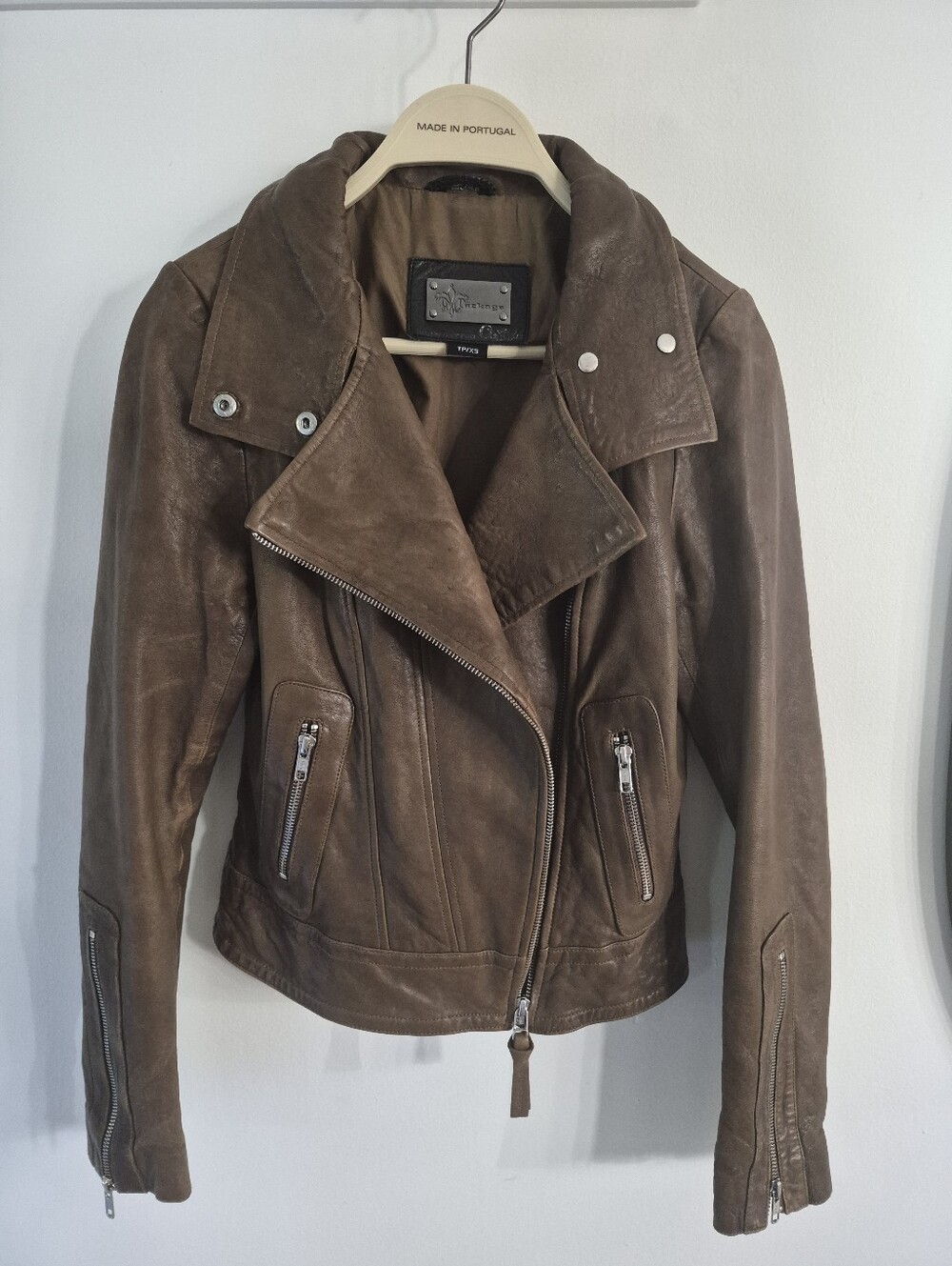 Mackage for Aritzia Lambskin Leather Moto Jacket Brown Distressed XS